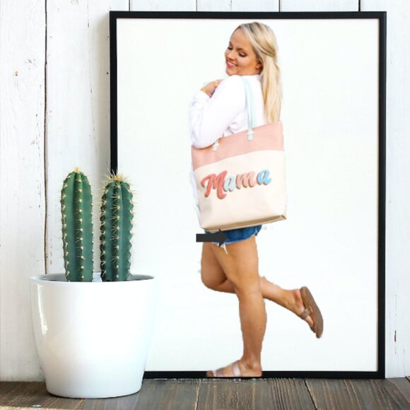 Jadelynn Brooke Varsity Style Mama Cream Pastel Rose Tote - Picture 6 of 8